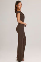 Chic Modal One-Shoulder Jumpsuit in Chocolate Brown