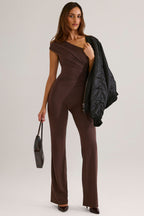 Chic Modal One-Shoulder Jumpsuit in Chocolate Brown