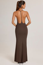 Chic Modal Plunge Backless Maxi Dress in Chocolate Brown