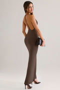 Chic Modal Plunge Backless Maxi Dress in Chocolate Brown