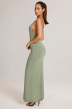 Chic Modal Plunge Backless Maxi Dress in Sage Green