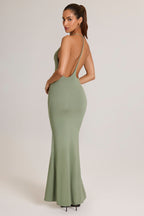 Chic Modal Plunge Backless Maxi Dress in Sage Green