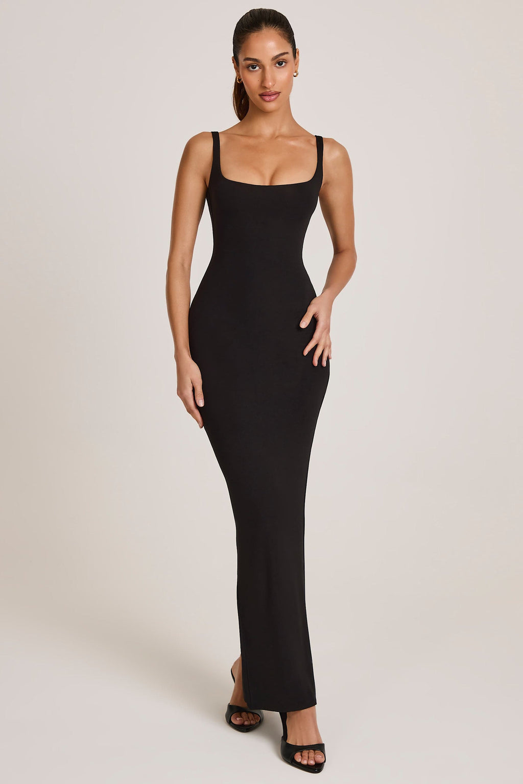 Chic Modal Square Neck Maxi Dress in Black