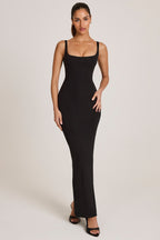 Chic Modal Square Neck Maxi Dress in Black