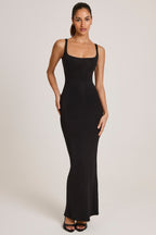 Chic Modal Square Neck Maxi Dress in Black