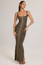 Chic Modal Square Neck Maxi Dress in Leopard Print