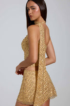 Chic Embellished Low-Rise A-Line Micro Mini Skirt in Gold