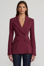 Chic Structured Double-Breasted Blazer in Burgundy