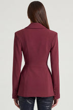 Chic Structured Double-Breasted Blazer in Burgundy