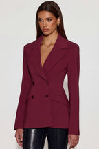 Chic Structured Double-Breasted Blazer in Burgundy