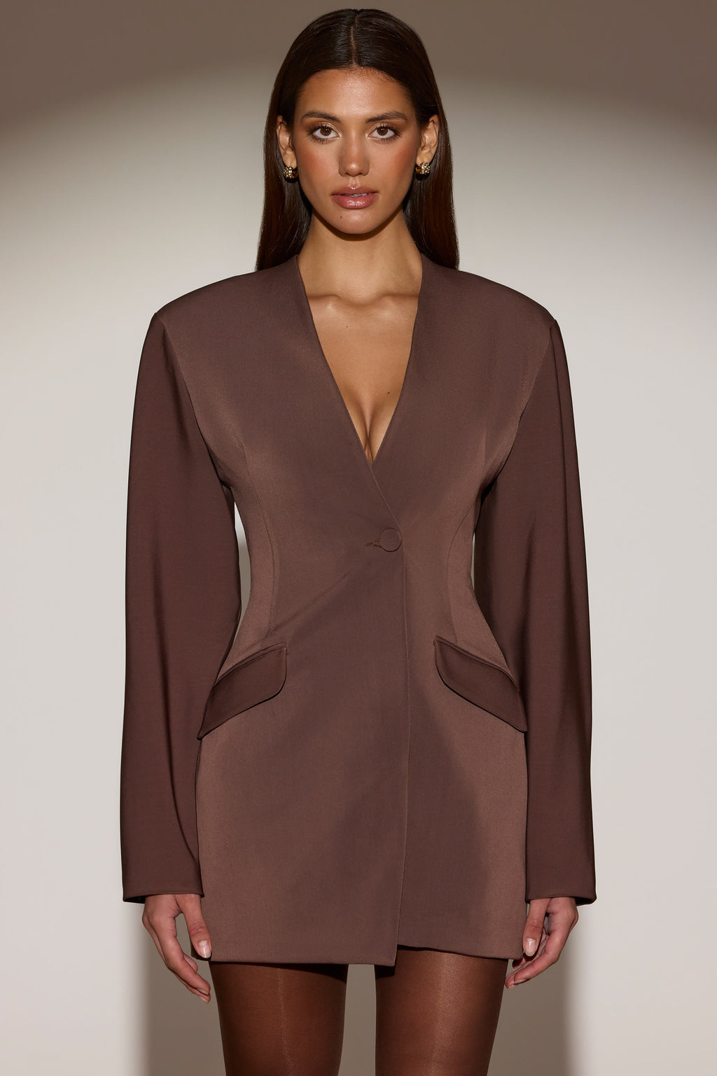 Chic Single-Breasted Blazer Mini Dress in Chocolate Brown