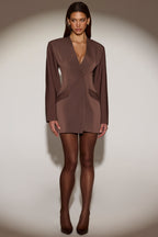 Chic Single-Breasted Blazer Mini Dress in Chocolate Brown