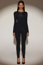 Chic Embellished Jersey High-Waisted Leggings in Black