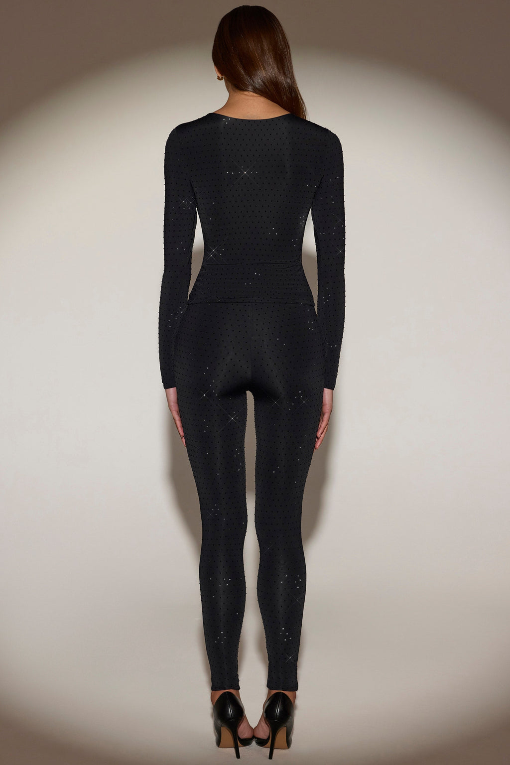 Chic Embellished Jersey High-Waisted Leggings in Black