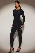 Chic Embellished Jersey High-Waisted Leggings in Black
