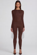 Chic Embellished Jersey High-Waisted Leggings in Chocolate Brown