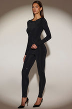 Chic Embellished Crew-Neck Long-Sleeve Top in Black