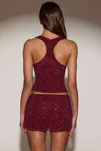 Chic Embellished Jersey Scoop-Neck Racerback Top in Burgundy