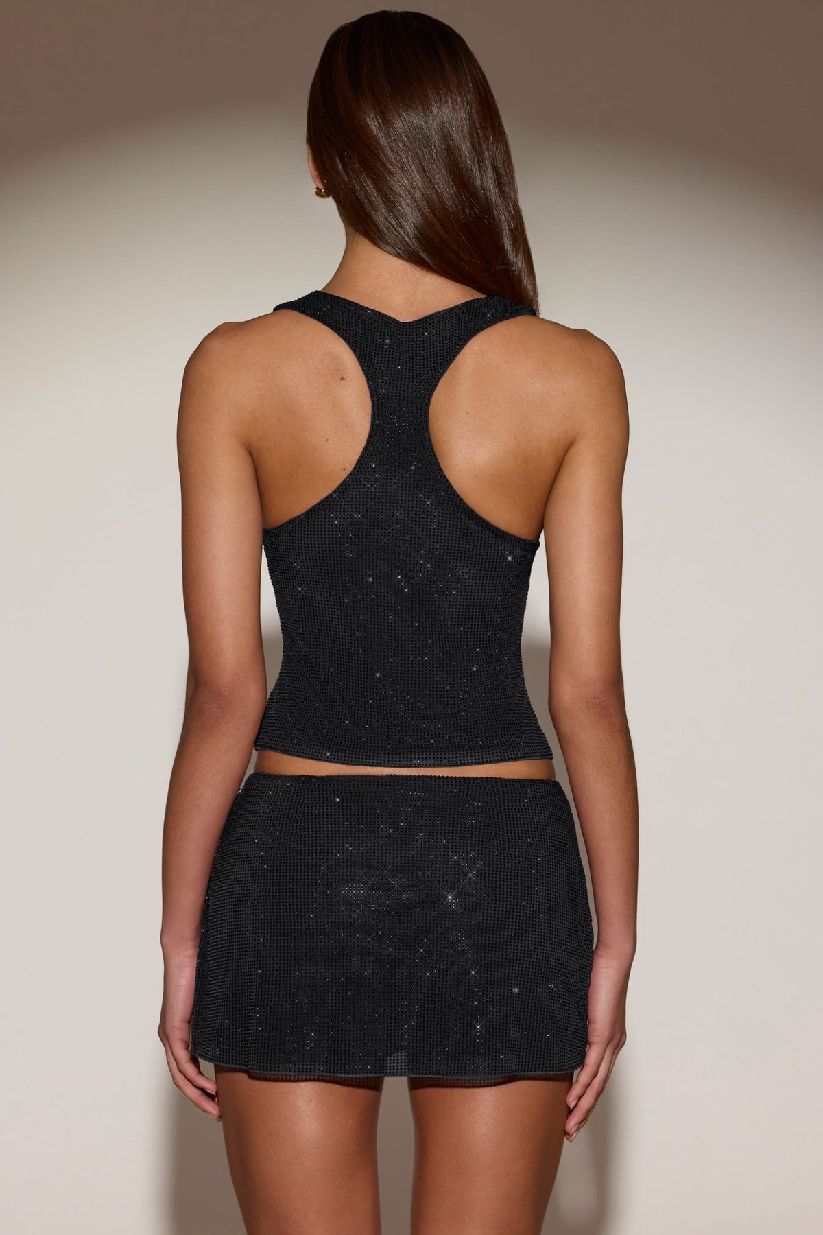 Chic Embellished Mid-Rise A-Line Mini Skirt in Black