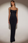 Chic Sheer Embellished Backless Maxi Dress in Black