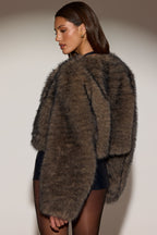 Chic Cropped Faux-Fur Jacket in Chocolate Brown