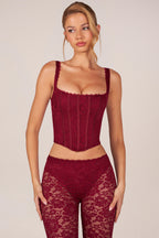 Chic Lace-Up Corset Top in Cherry Red