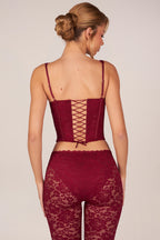 Chic Lace-Up Corset Top in Cherry Red