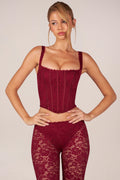 Chic Lace-Up Corset Top in Cherry Red