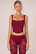 Chic Lace-Up Corset Top in Cherry Red