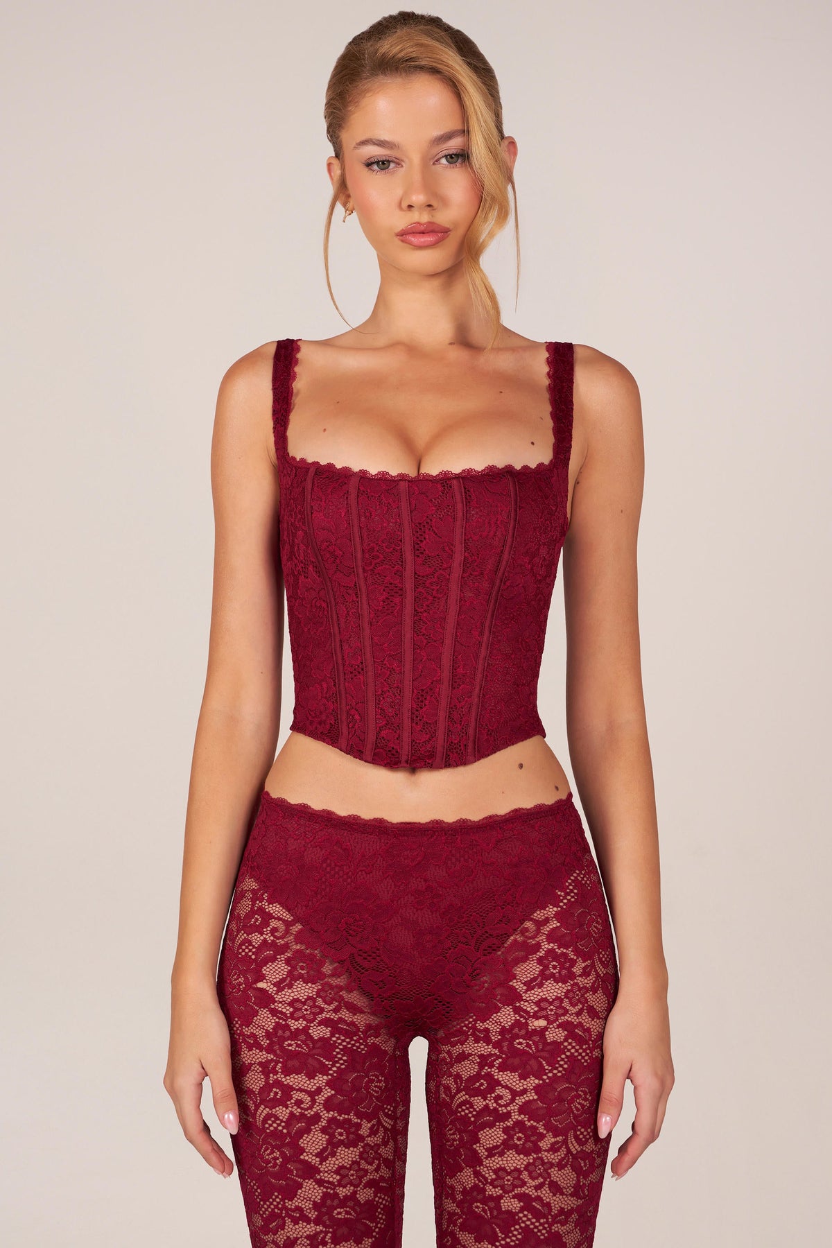 Chic Lace-Up Corset Top in Cherry Red