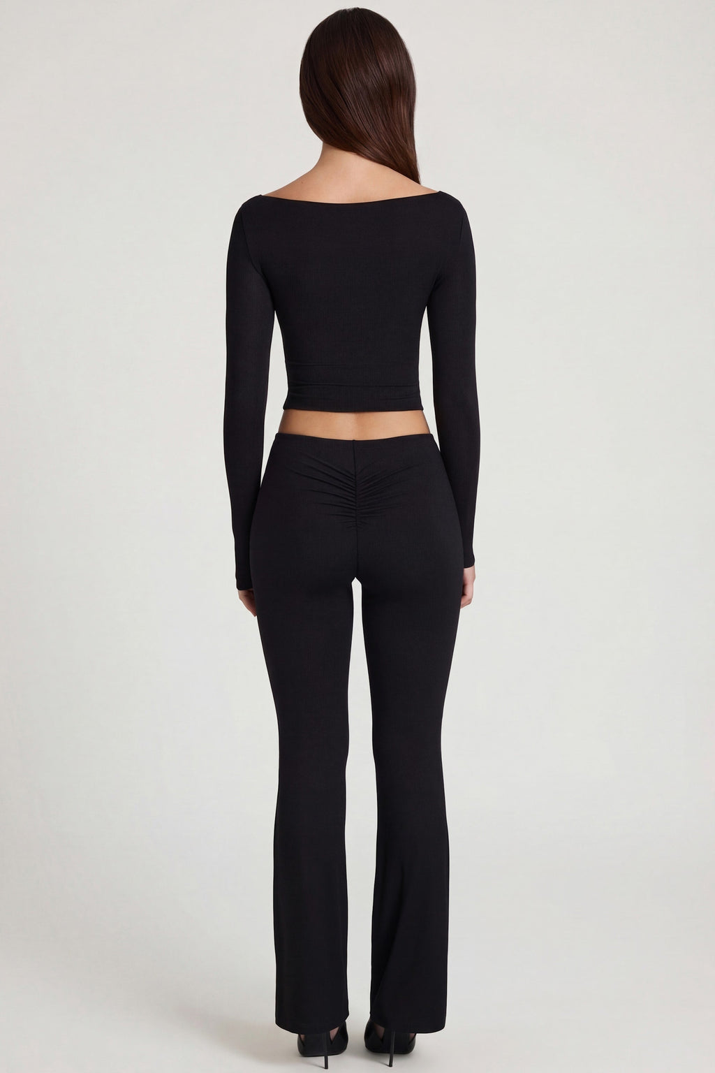 Chic Modal Mid-Rise Flared Trousers in Black