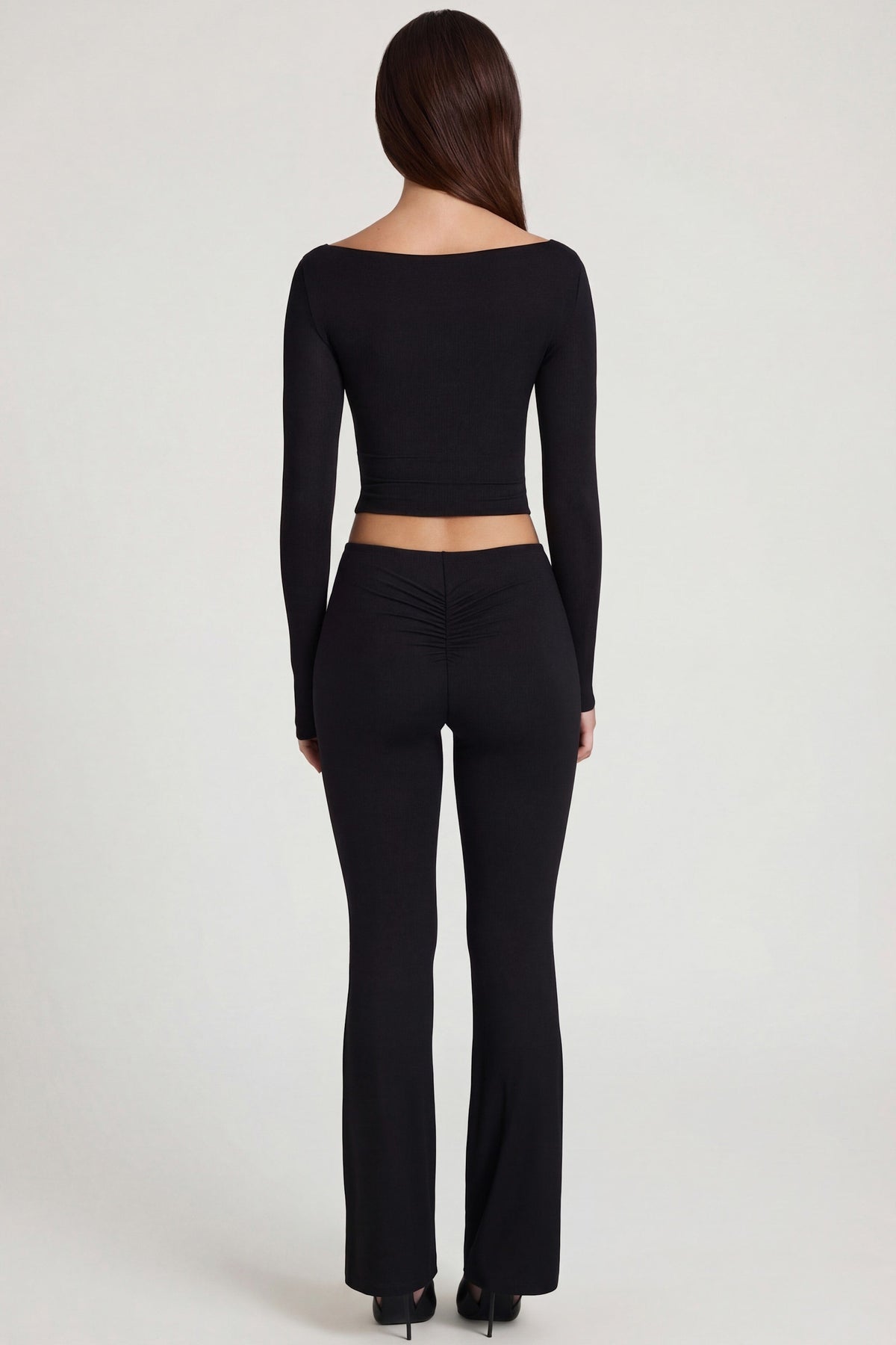 Chic Modal Mid-Rise Flared Trousers in Black