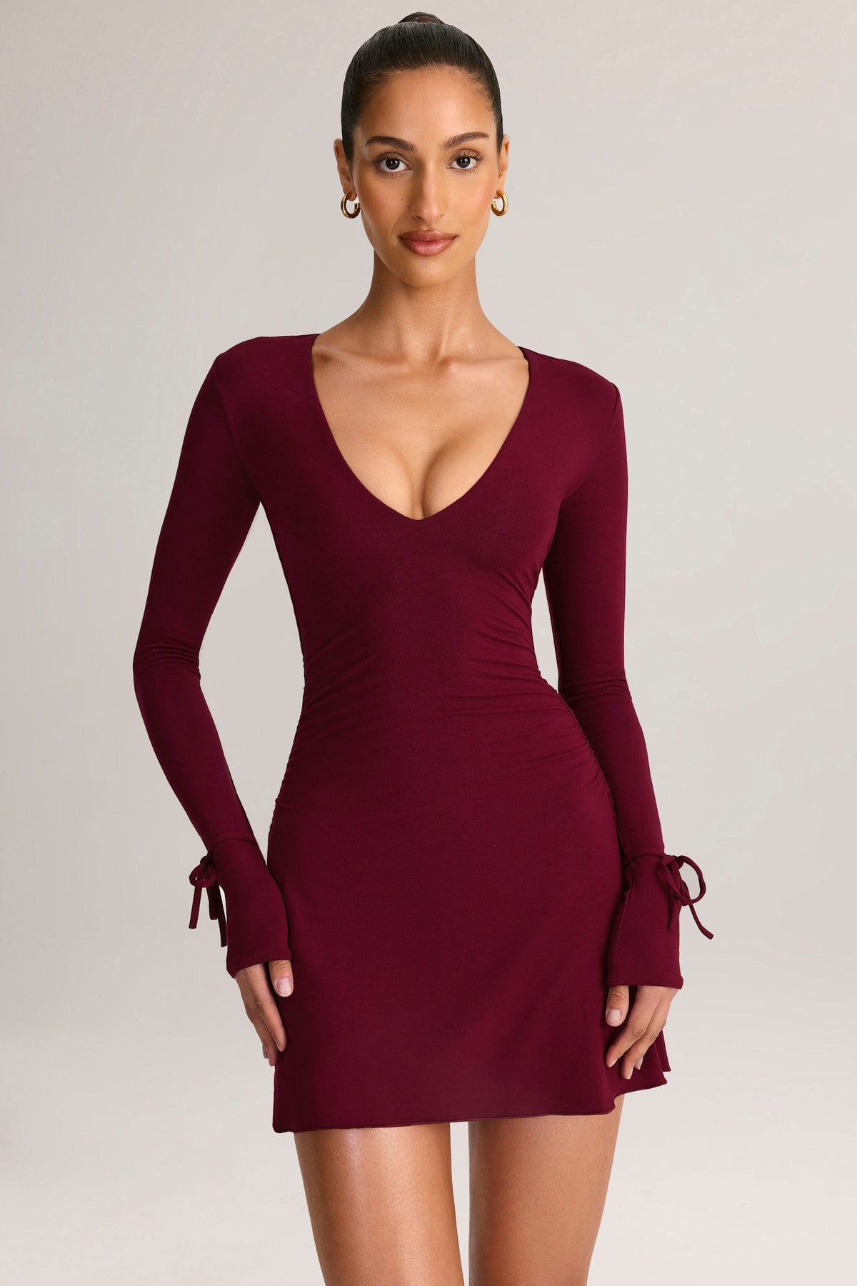 Chic Modal Long-Sleeve Mini Dress in Wine