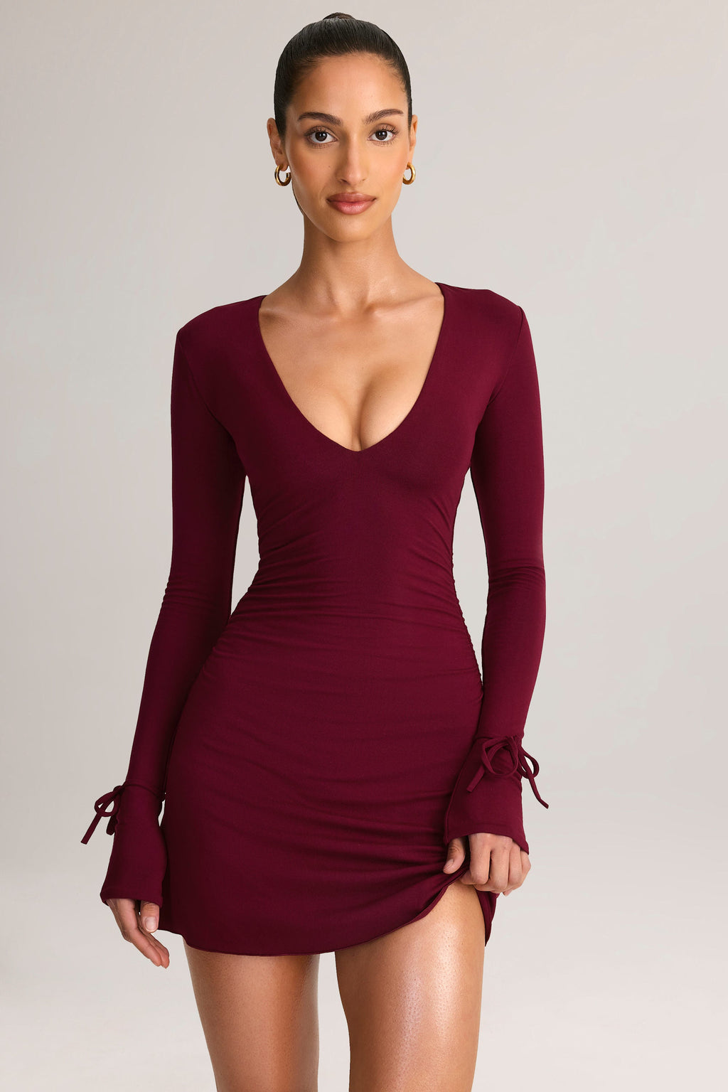 Chic Modal Long-Sleeve Mini Dress in Wine