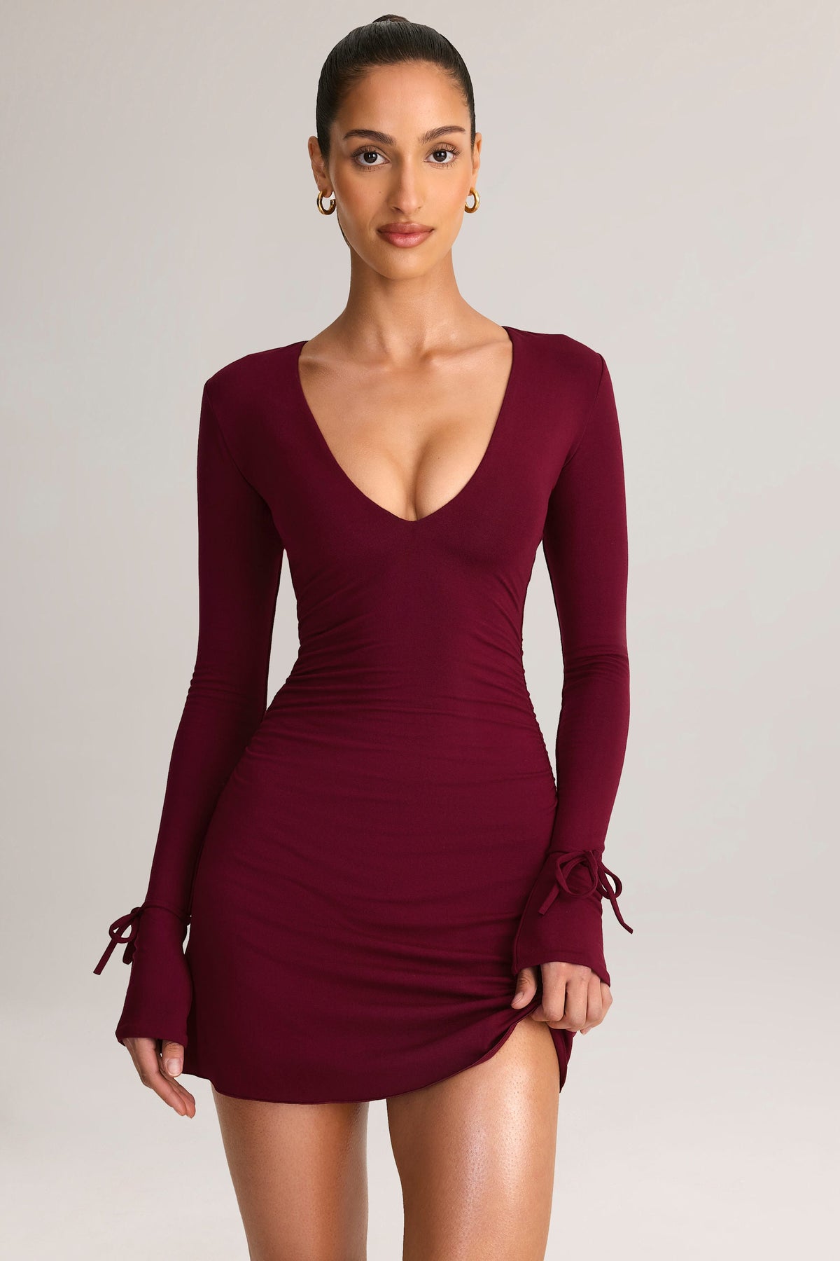 Chic Modal Long-Sleeve Mini Dress in Wine