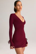 Chic Modal Long-Sleeve Mini Dress in Wine