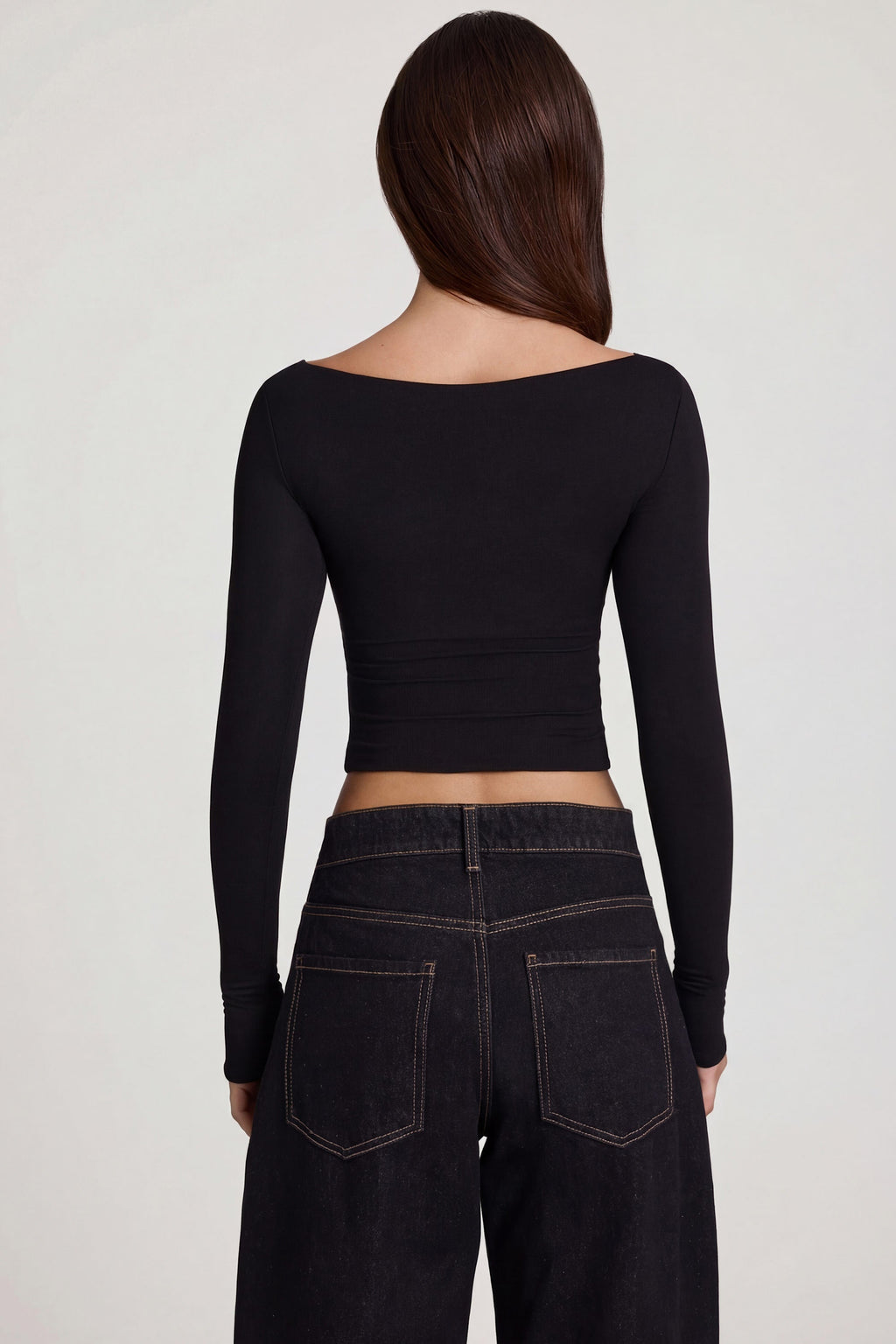 Chic Modal Boat-Neck Long-Sleeve Top in Black