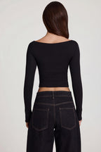 Chic Modal Boat-Neck Long-Sleeve Top in Black