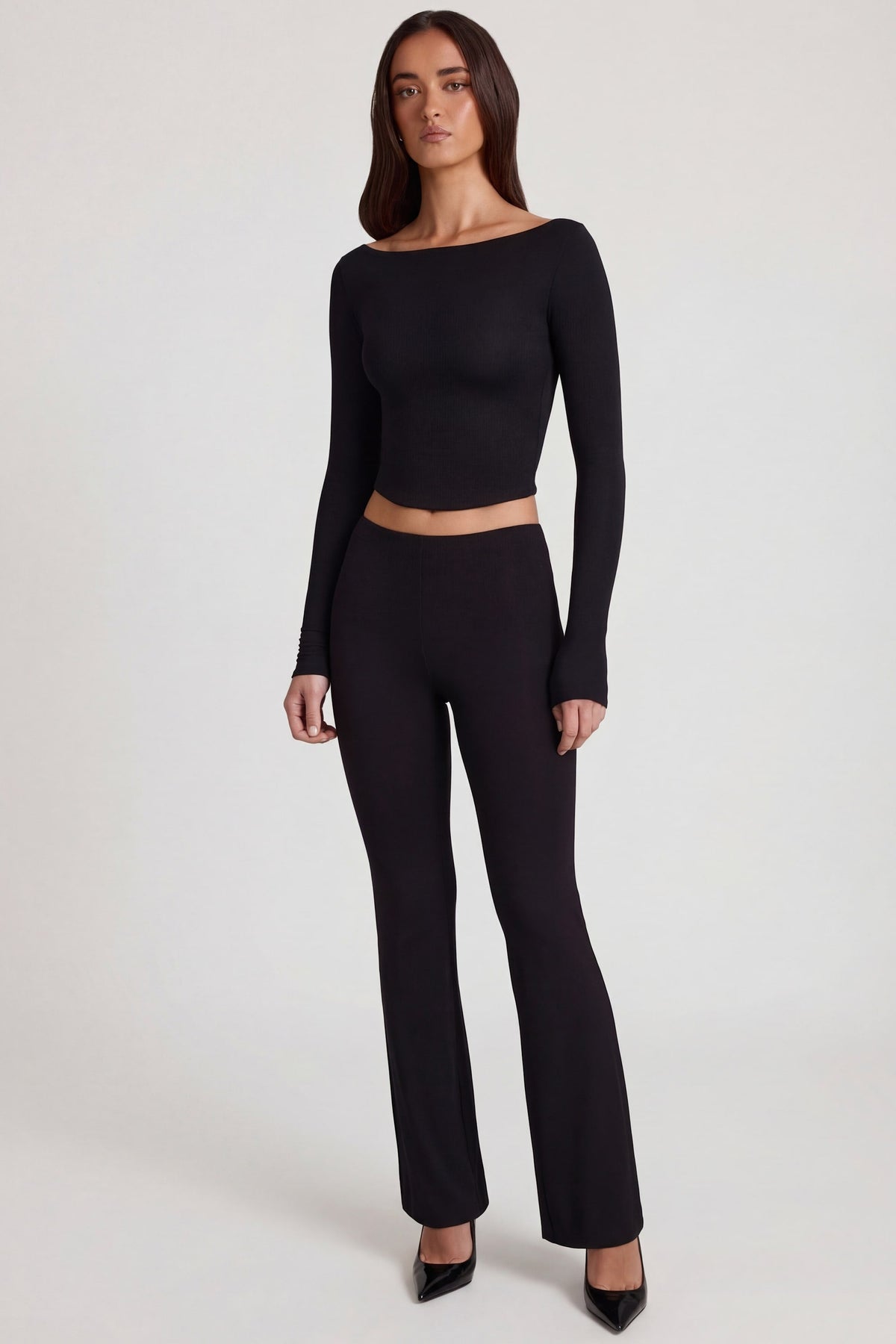 Chic Modal Boat-Neck Long-Sleeve Top in Black