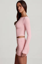 Chic Modal Boat-Neck Long-Sleeve Top in Pink