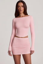 Chic Modal Boat-Neck Long-Sleeve Top in Pink