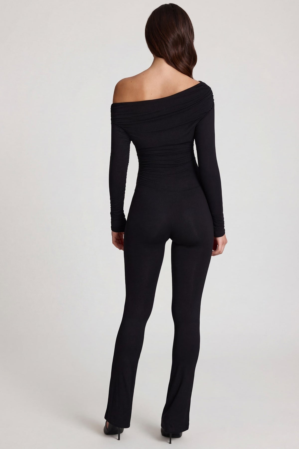 Chic Modal Off-Shoulder Long-Sleeve Jumpsuit in Black