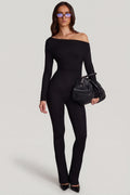 Chic Modal Off-Shoulder Long-Sleeve Jumpsuit in Black