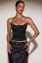 Chic Satin Draped Lace-Up Corset Top in Black Purple