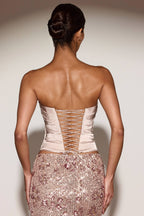 Chic Satin Draped Lace-Up Corset Top in Gold
