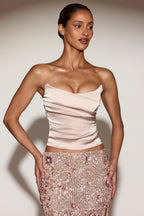 Chic Satin Draped Lace-Up Corset Top in Gold