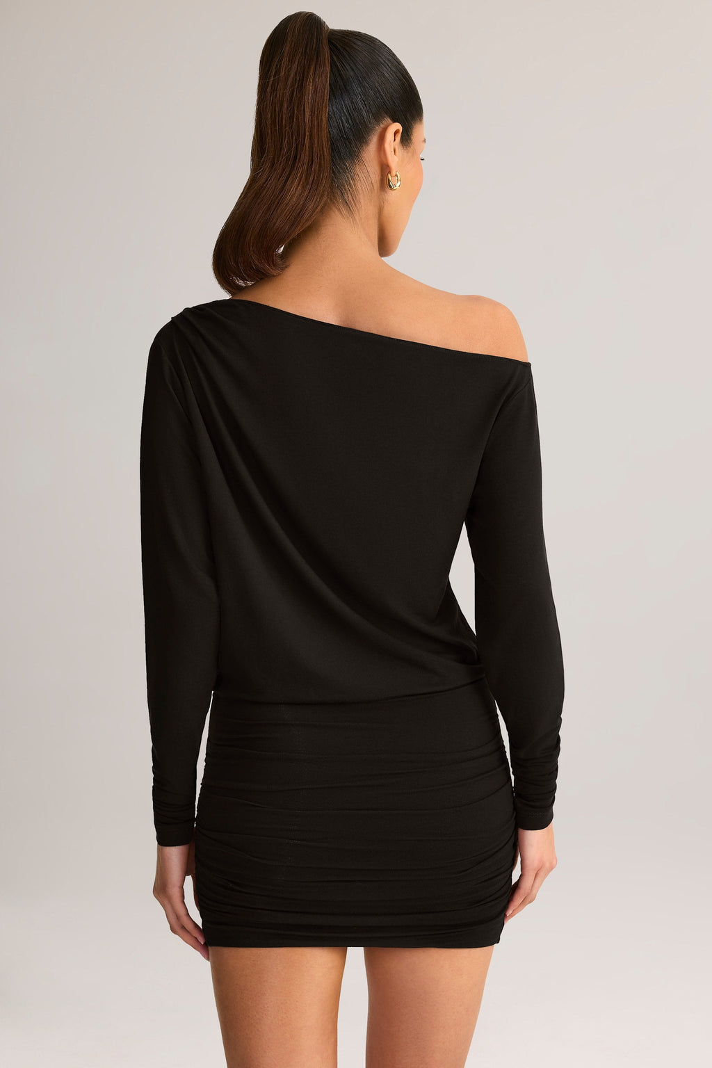 Chic Modal Off-Shoulder Wrap Mini Dress in Black