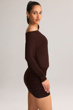 Chic Modal Off-Shoulder Wrap Mini Dress in Chocolate Brown
