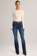 Chic Denim Mid-Rise Flared Jeans in Indigo