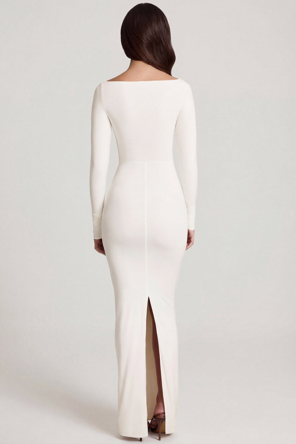 Chic Soft Jersey Boat-Neck Tie-Gather Maxi Dress in White